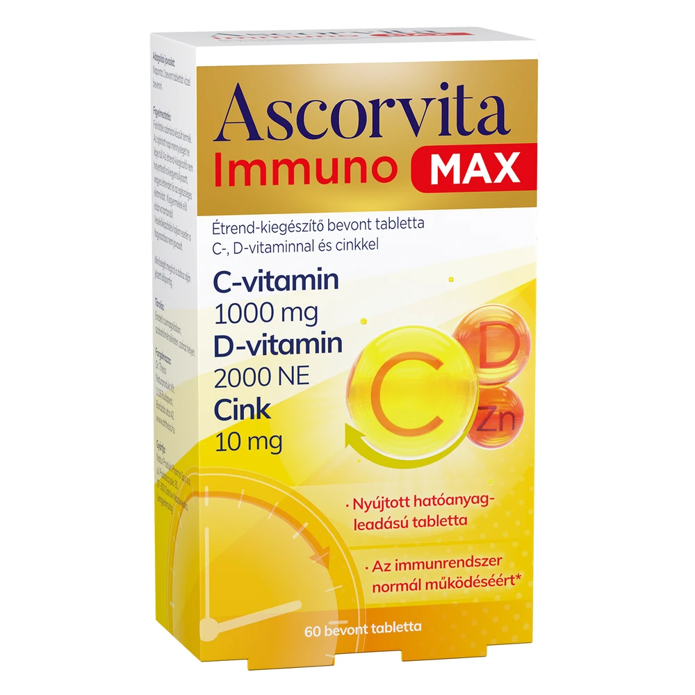 Ascorvita immuno max étrend-kiegészítő bevont tabletta c- d-vitaminnal és cinkkel 60 db