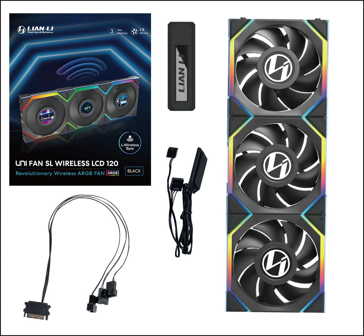 PC用ファン・クーラー LianLi UNI FAN SL WIRELESS LCD 120 3Pack Lian Li Uni Fan SL Wireless LCD 120 (black) - Pack of 3
