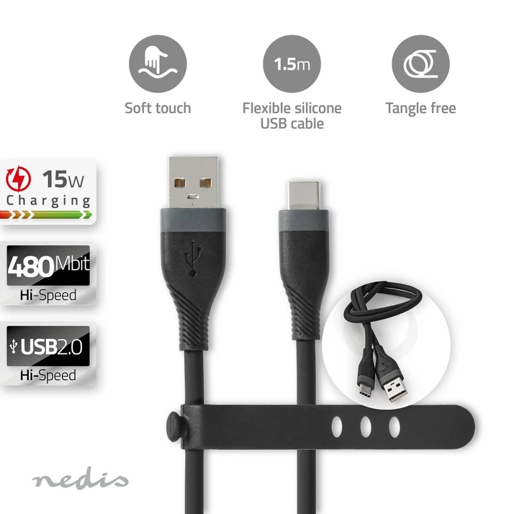 NEDIS USB 2.0 Type C Convertor Negru 1.5m CCGB60800BK15