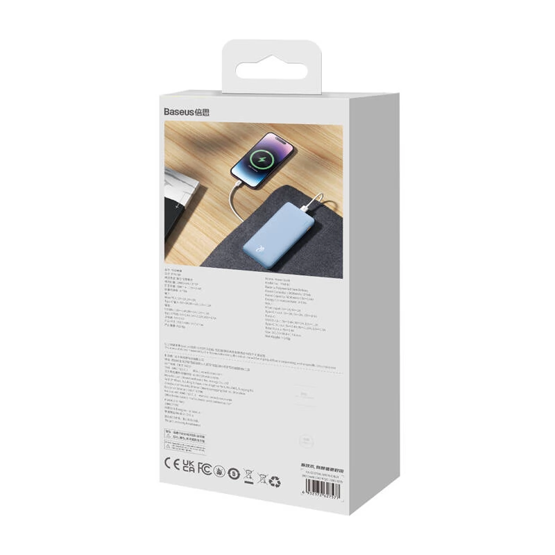 BASEUS Airpow Power Bank 10000mAh PD 20W világoskék - iPon.hu