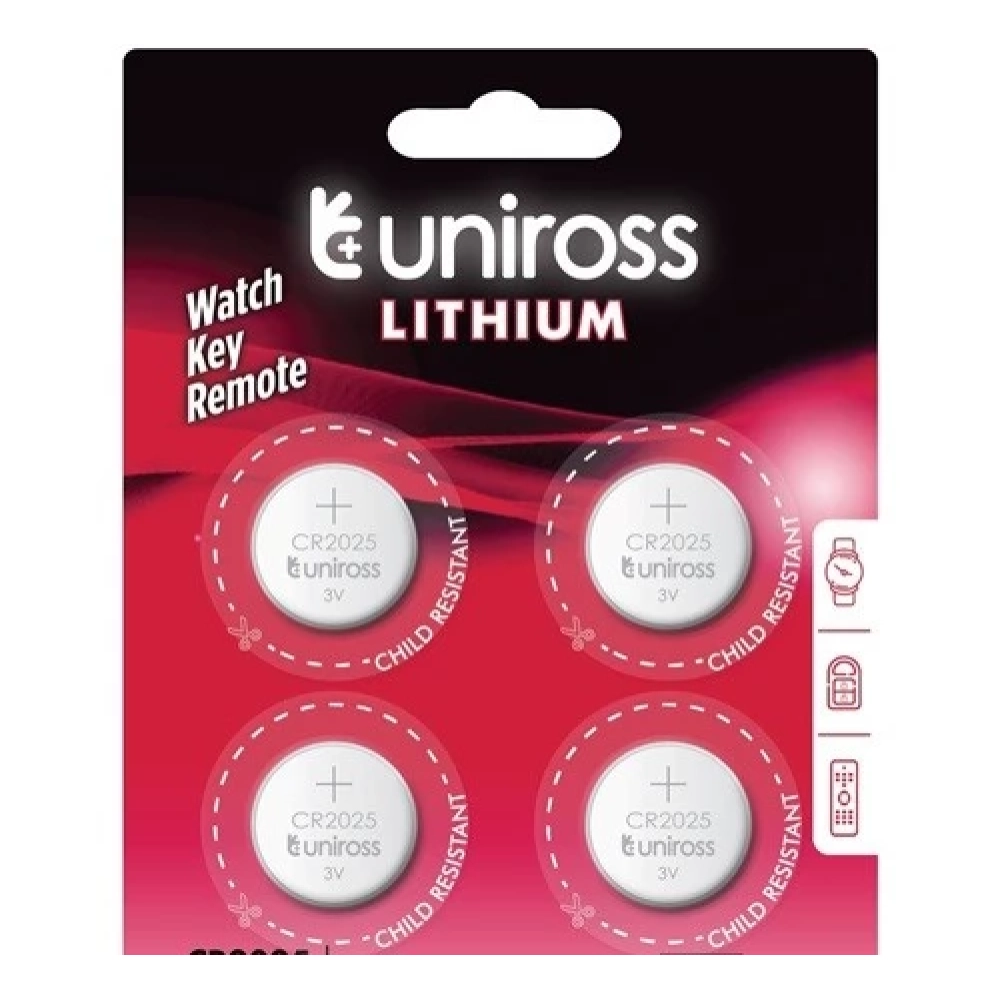 UNIROSS CR2025 3V lithium cell battery (CR) 4pcs