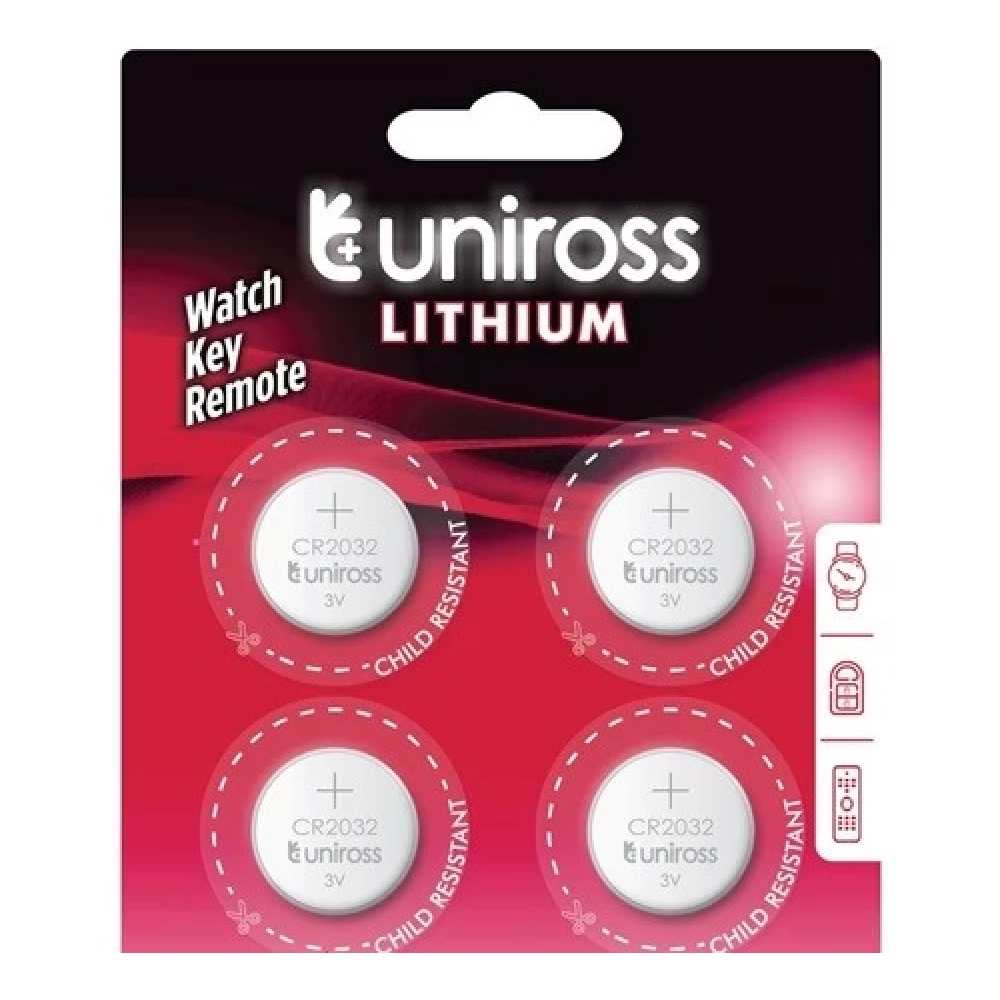UNIROSS CR2032 3V lithium cell battery (CR) 4pcs