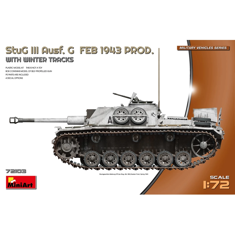 MINIART 1/72 StuG III Ausf. G önjáró löveg modell 1943 februári gyártású téli lánccal