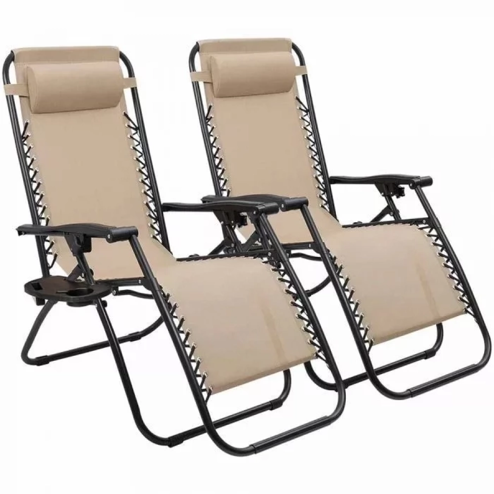 ZONE Garden chair 2 pcs zero gravity cup holders beige