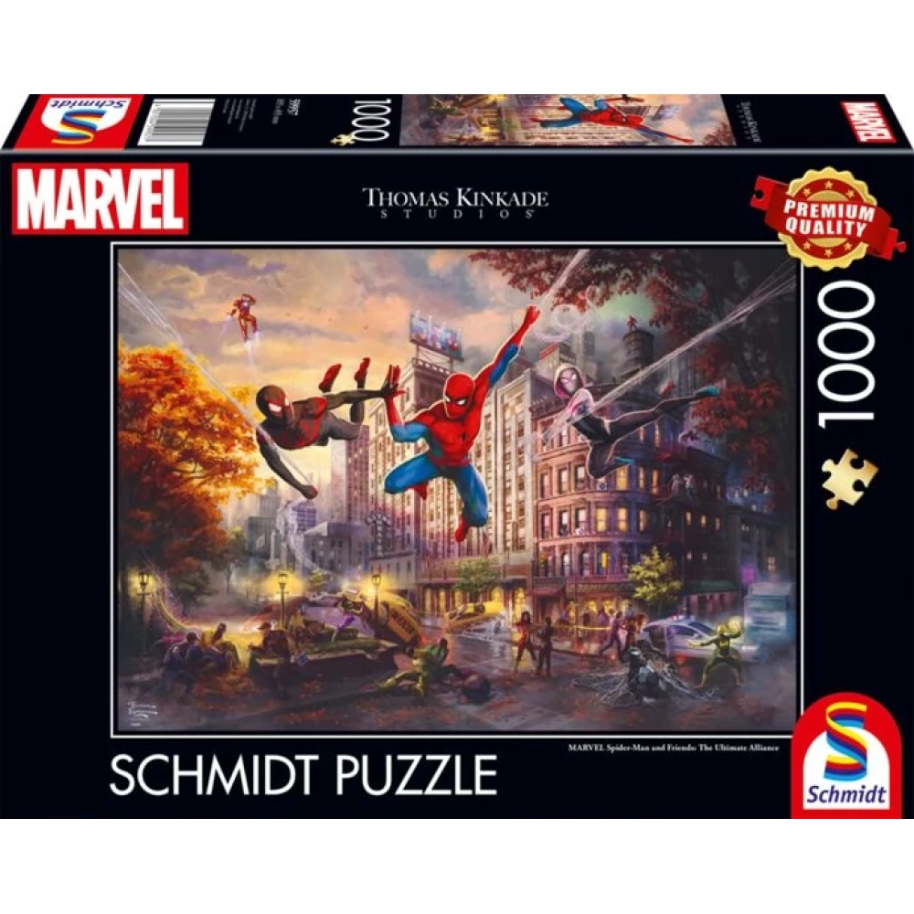 SCHMIDTSPIELE Puzzle game 1000 pieces Thomas Kinkade Studios Spiderman and friends - A final szövetség