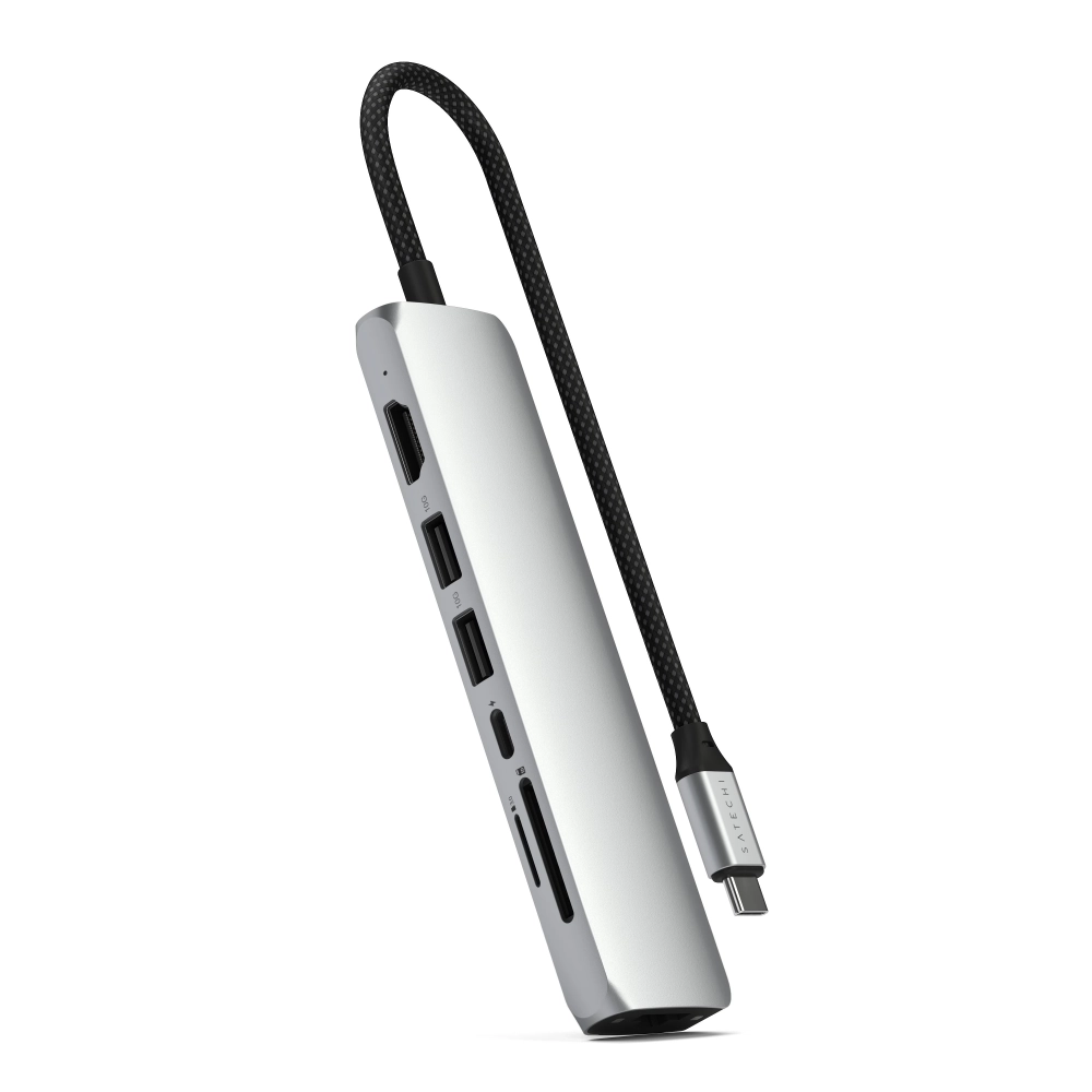 SATECHI 7-in-1 USB-C Slim Multiport Adapter with Ethernet srebrno