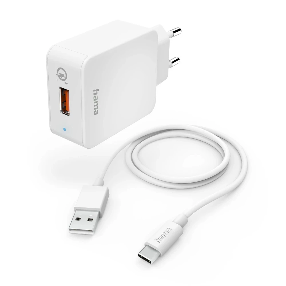 HAMA de rețea încărcător QC 3.0 19.5W + USB Type C cablu alb