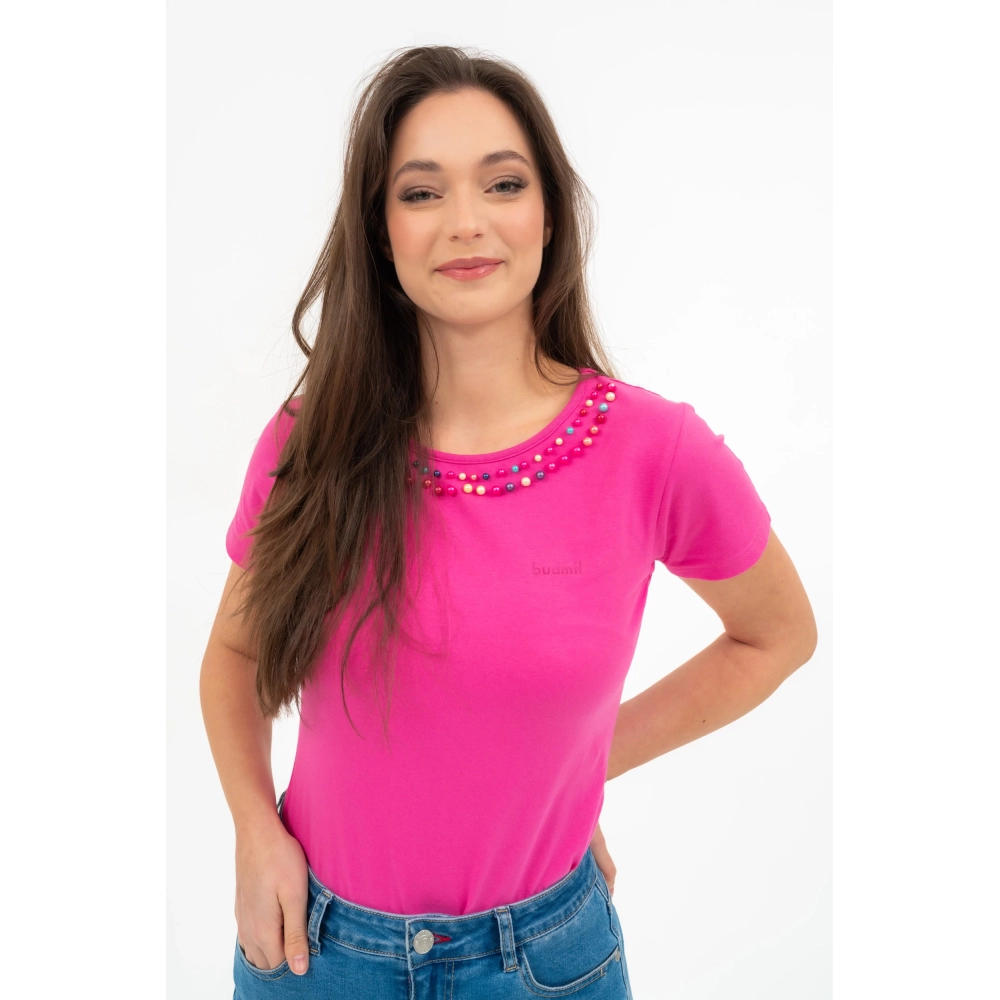 BUDMIL gyöngyökkel decorated karcsúsított polo Female M pink