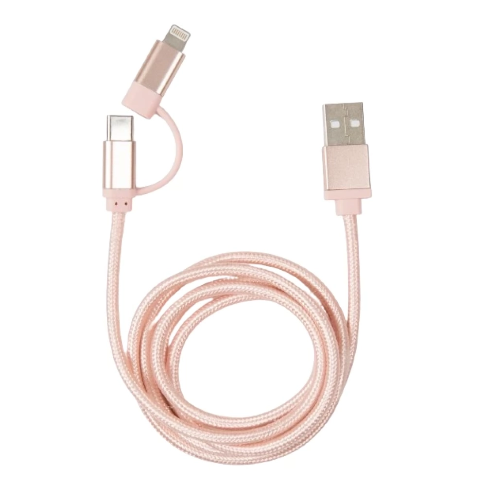 KIKKERLAND USB Lightning + USB Type C Átalakító Rózsaszín 1m US237-RG