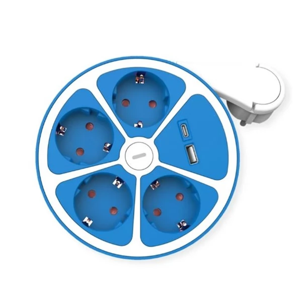 ROLINE 19.07.2341-10 Splitter 4 priză 1x USB-A 1x USB-C 3m albastru-alb