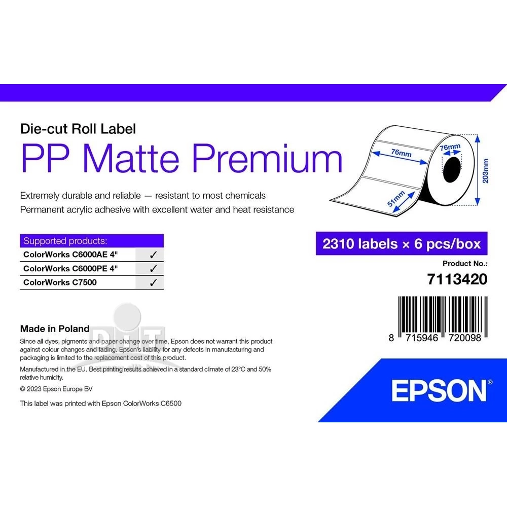 EPSON 7113420 Öntapadós PP matt etikett címke 2310 db