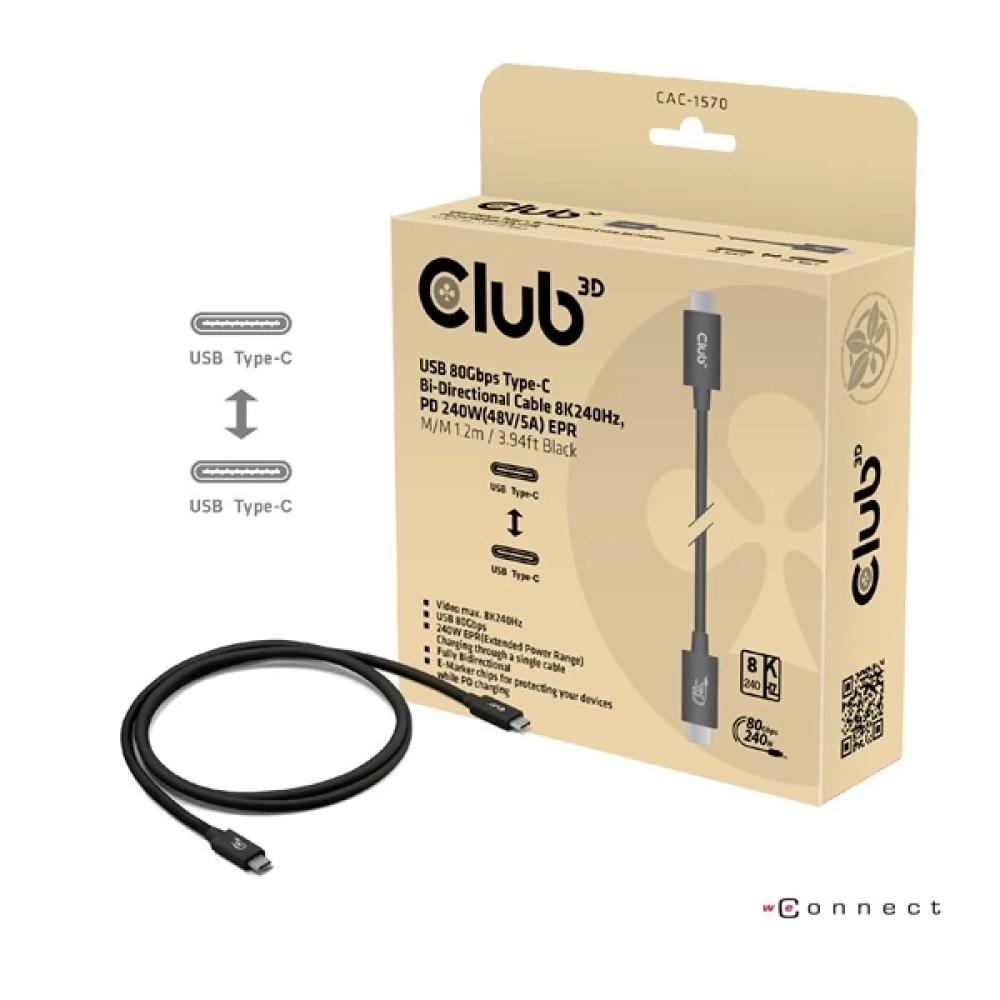 CLUB3D USB 4.0 Type C Connector Black 1.2m CAC-1570