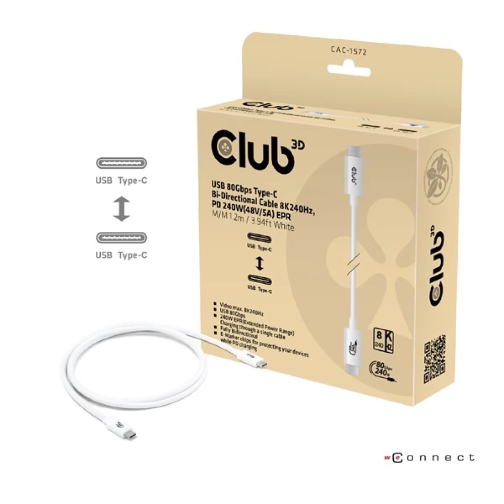 CLUB3D USB 4.0 Type C Connector White 1.2m CAC-1572