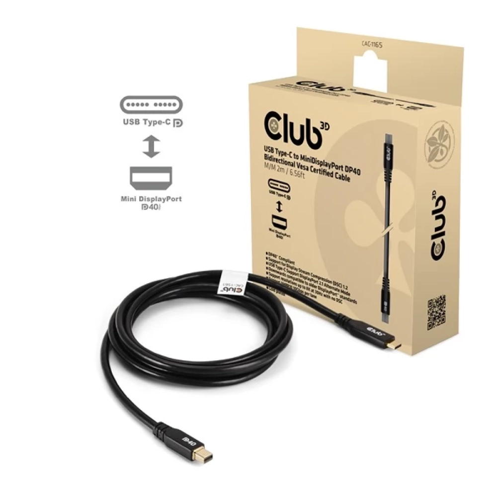 CLUB3D USB 3.2 Type C Mini DisplayPort Converter Black 2m CAC-1561