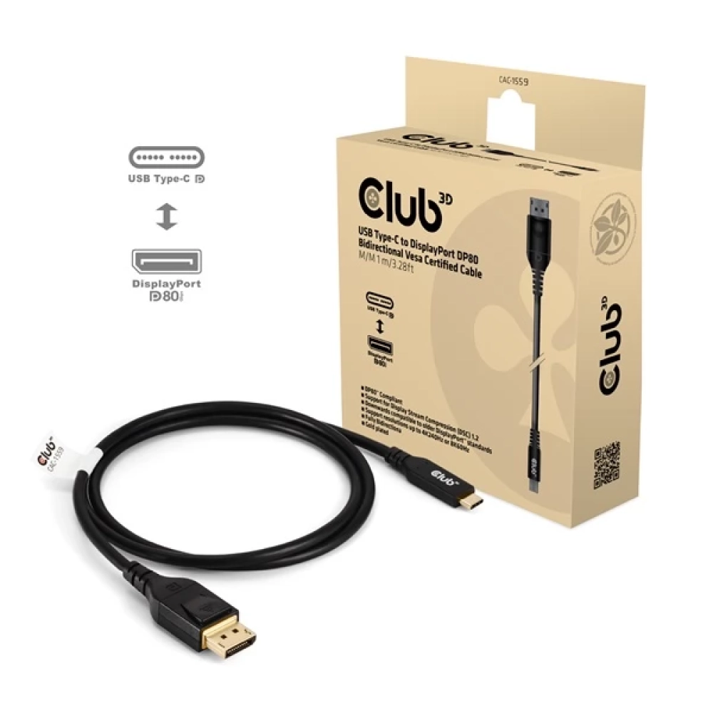 CLUB3D USB 3.2 Type C DisplayPort 2.1 Átalakító Fekete 1m CAC-1559