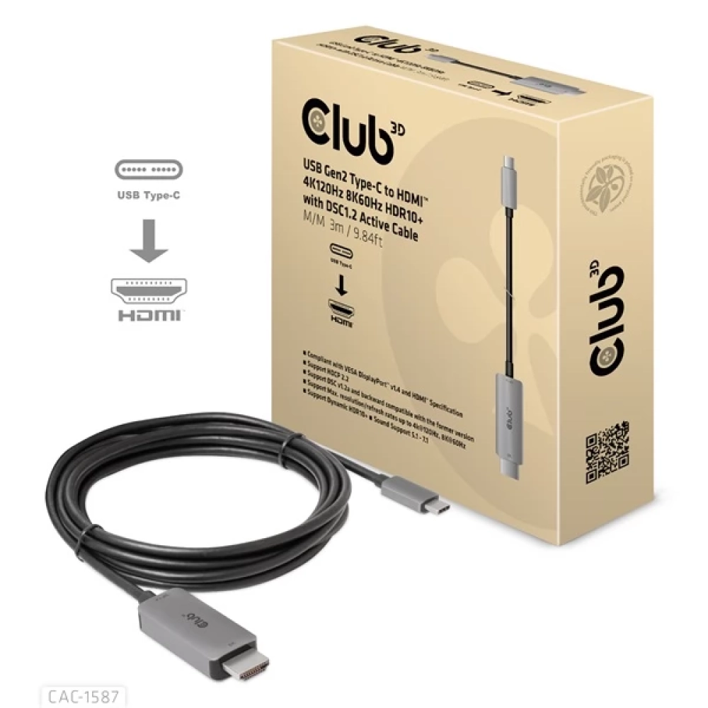 CLUB3D USB 3.1 Type C HDMI 2.1 transformator Crno 3m CAC-1587