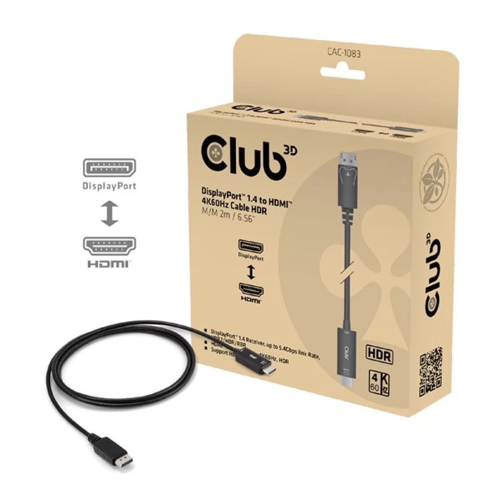 CLUB3D DisplayPort 1.4 HDMI 2.0 Transformator Schwarz 2m CAC-1083