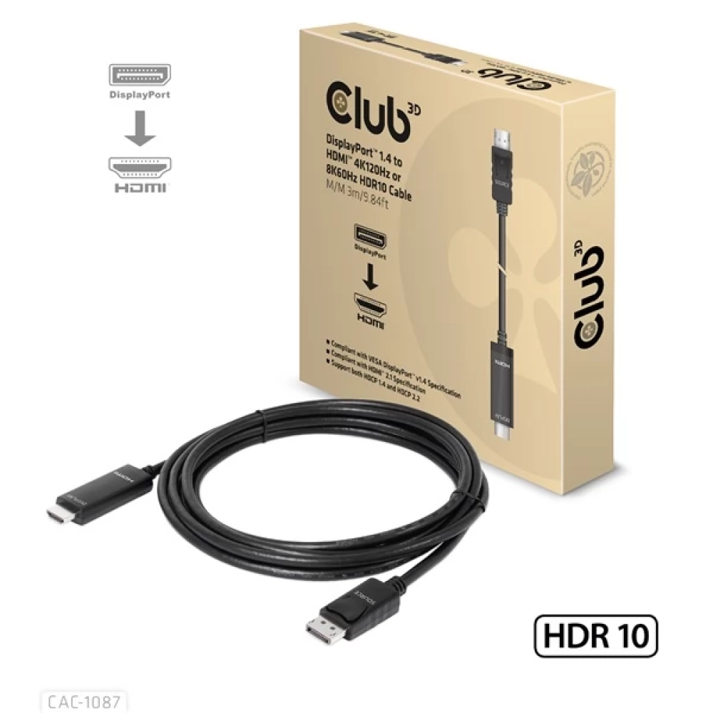 CLUB3D DisplayPort 1.4 HDMI 2.1 Átalakító Fekete 3m CAC-1087