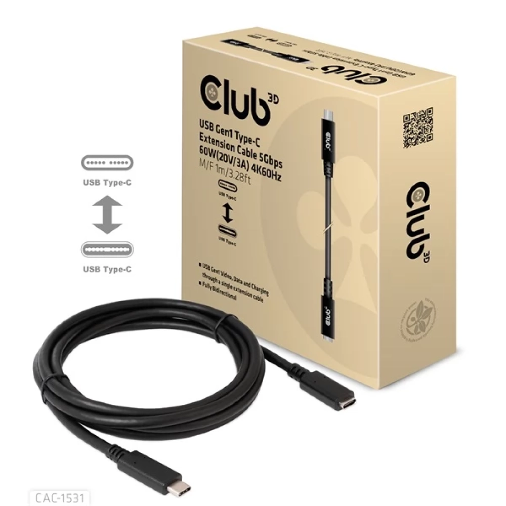 CLUB3D USB 3.0 Type C Verlängerungskabel Schwarz 1m CAC-1531
