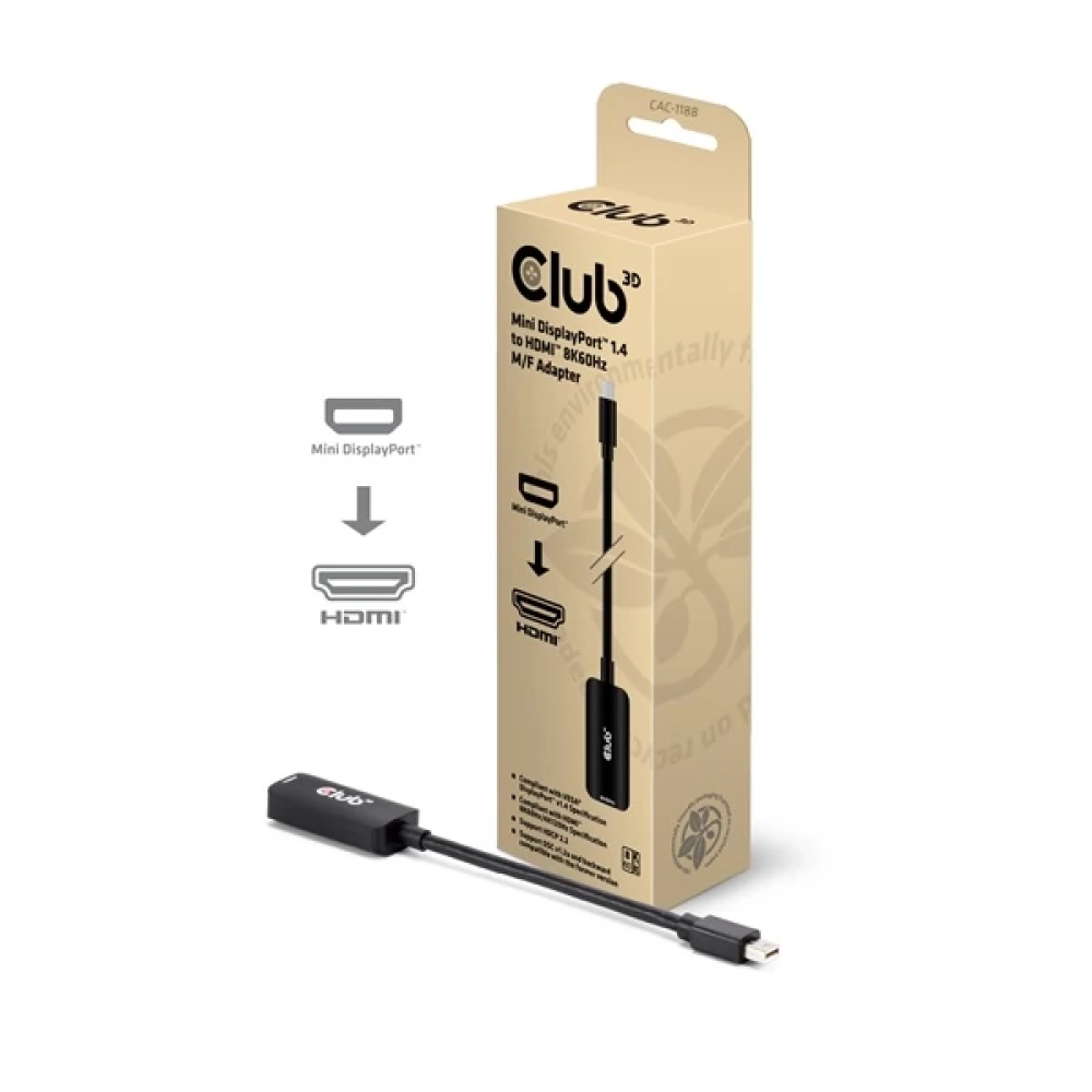 CLUB3D Mini DisplayPort HDMI 2.1 Átalakító Fekete 9cm CAC-1188