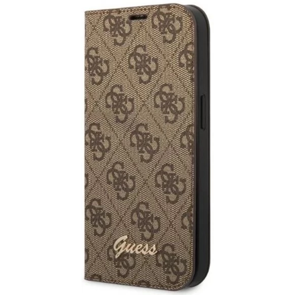 GUESS 4G Vintage Gold Logo to the side opening case iPhone 14 Pro Max brown