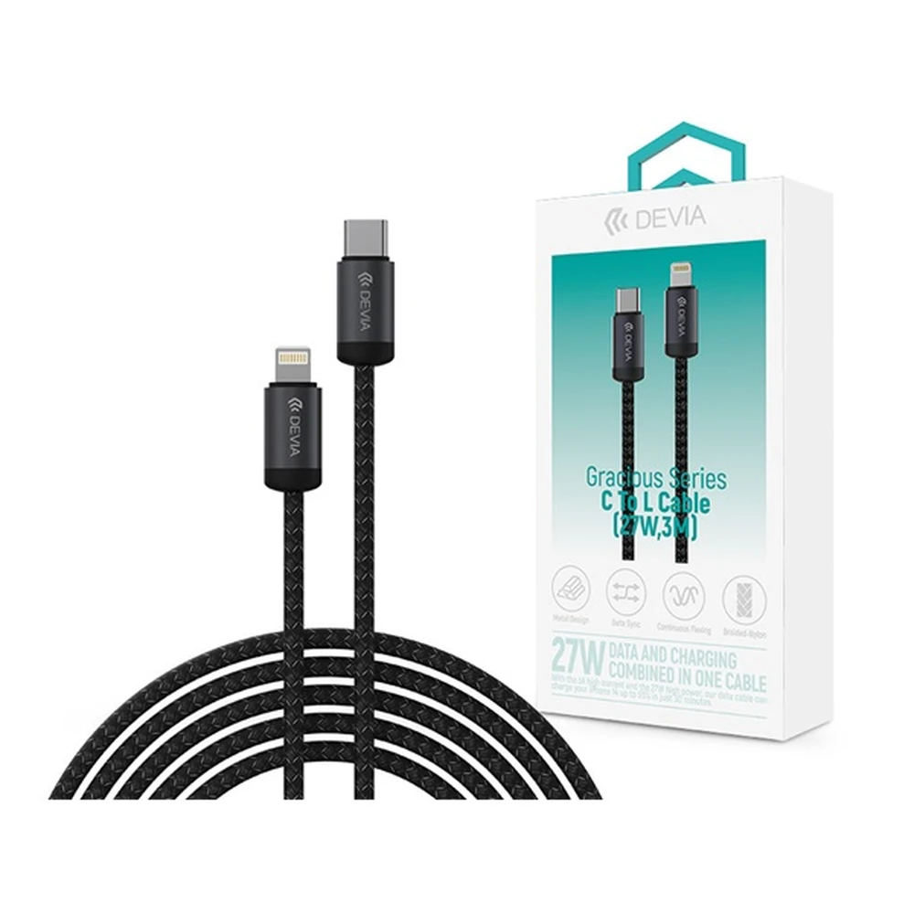 DEVIA USB 2.0 Type C Lightning Töltő/adat Fekete 3m ST124349