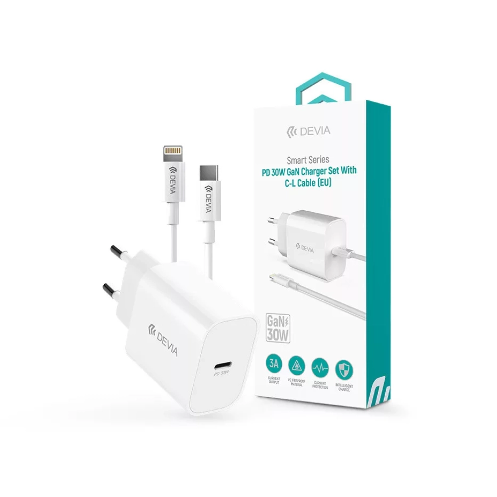 DEVIA Smart Series 30W GaN PD+QC mrežni brzi punjač adapter + Type-C - Lightning kabel bijela