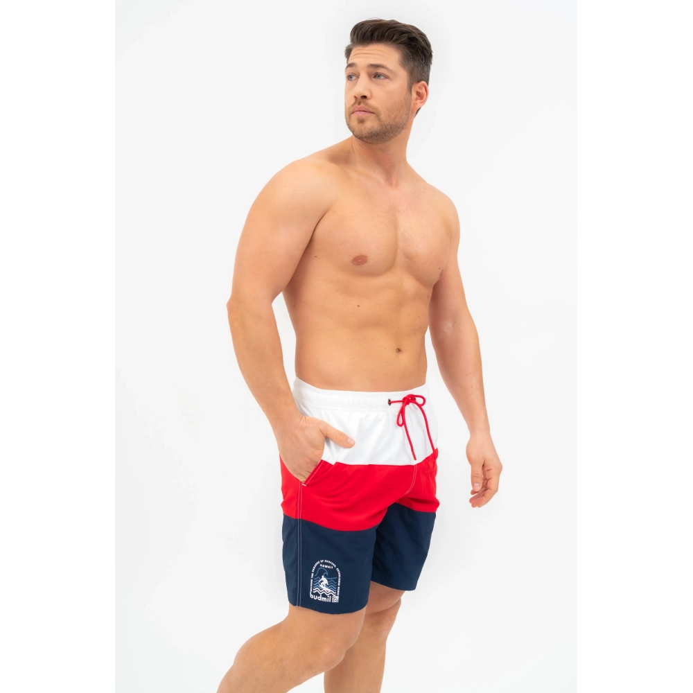 BUDMIL Beach short Férfi S fehér-piros