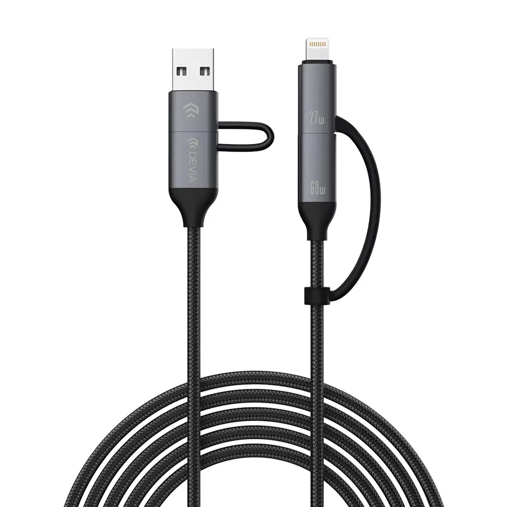 DEVIA USB 2.0 + USB 2.0 Type C Lightning + USB Type C Töltő/adat Fekete 1.5m ST121553