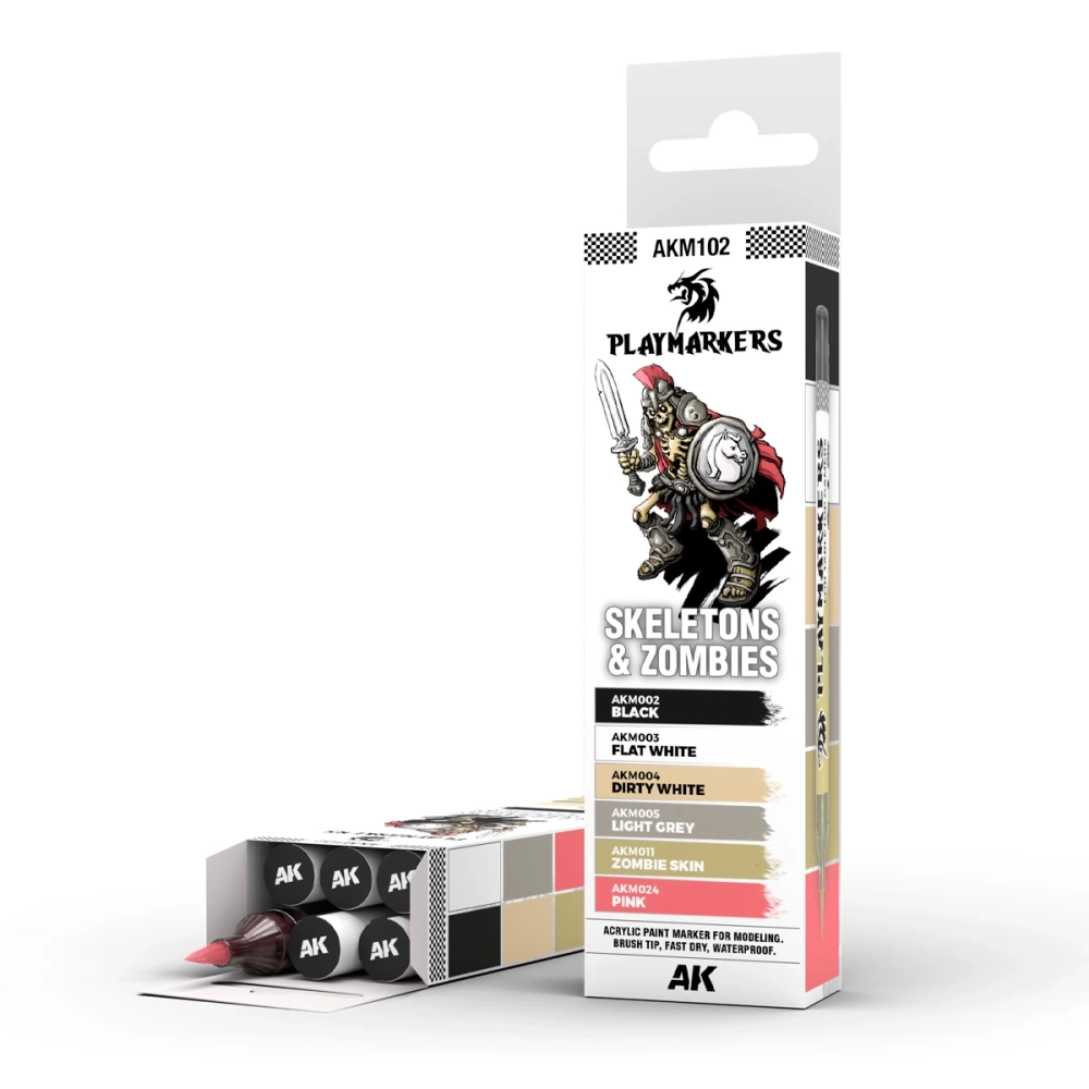 AK INTERACTIVE Playmarkers Skeletons & Zombies acrylic paint marker stock 6 pieces