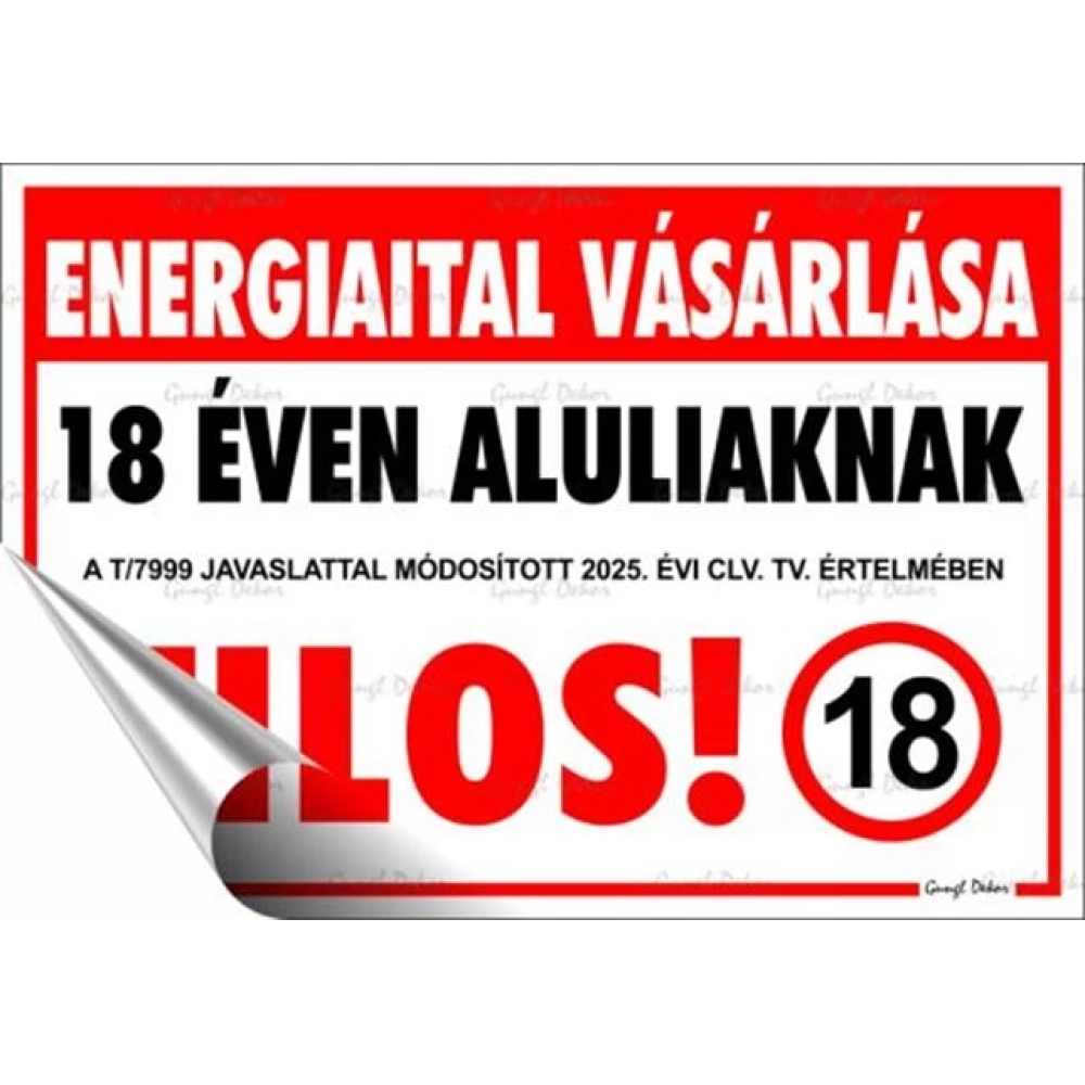 Információs sticker 11.6x16.6cm Energy drink vásárlása 18 éven aluliaknak tilos!
