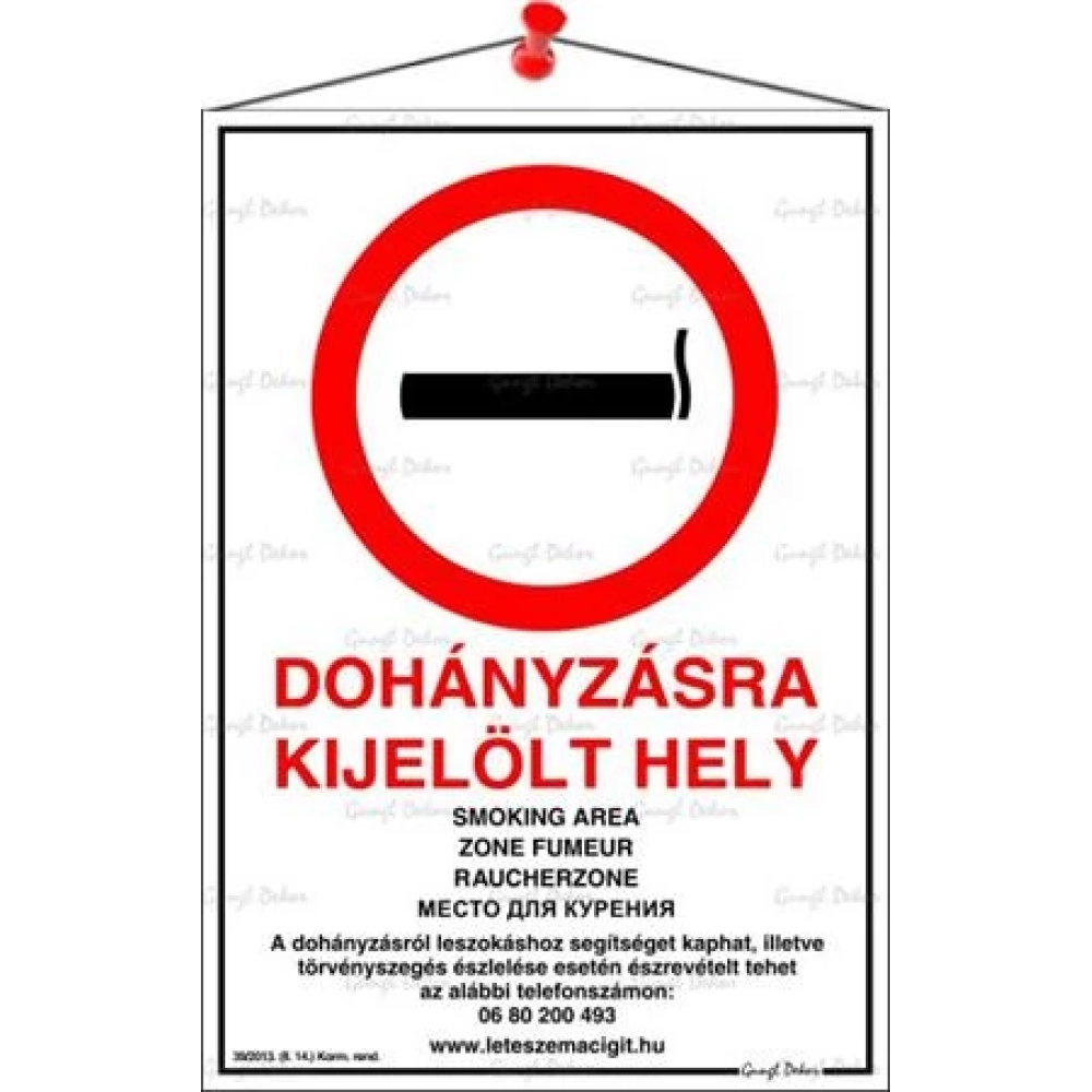 Információs table 21x31cm multilingual Dohányzásra kijelölt place