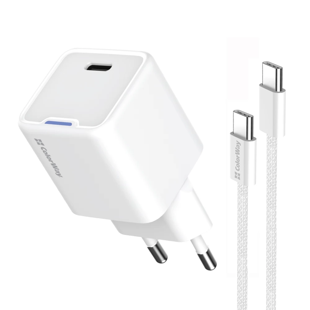 COLORWAY AC Charger GaN Mini 25W PD Port PPS USB-C cable Type-C bijela