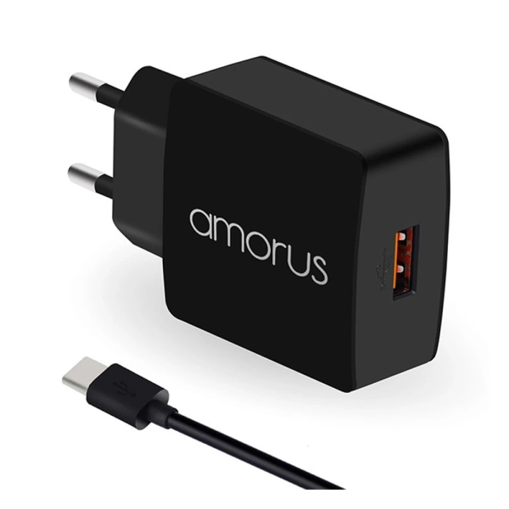 AMORUS K6 network charger USB outlet 15W PD fast charger 3.0 + Type-C cable black