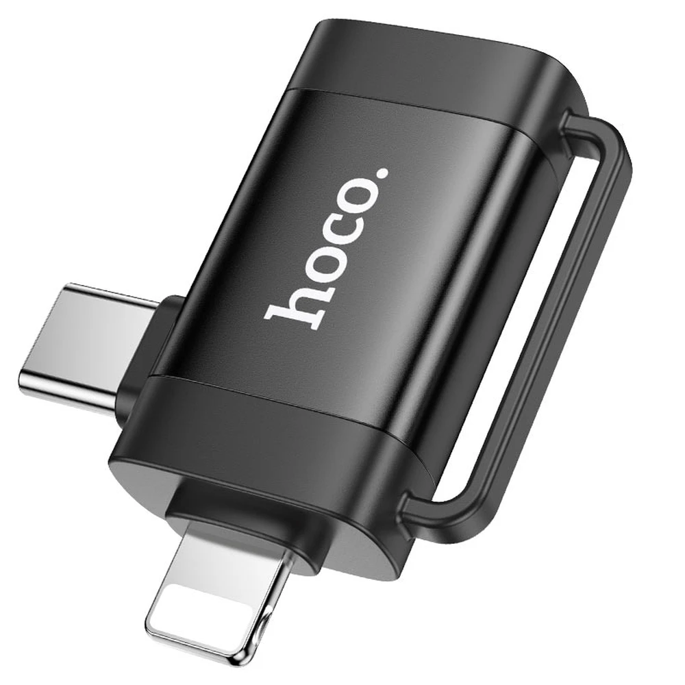 HOCO UA31F adapter 2in1 USB aljzat - Type-C/lightning. adatátvitel és töltés. FEKETE