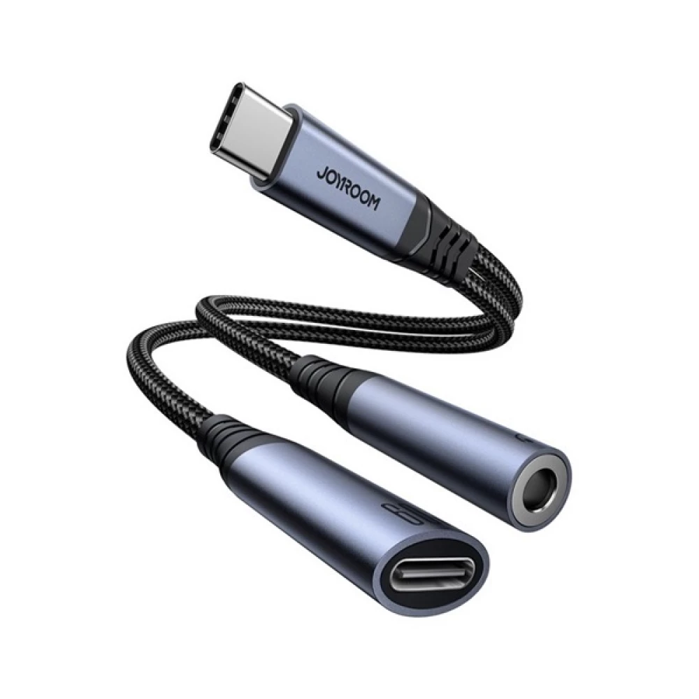 JOYROOM adapter kábel 2in1 Type-C+3.5mm jack aljzat - Type-C DAC FEKETE