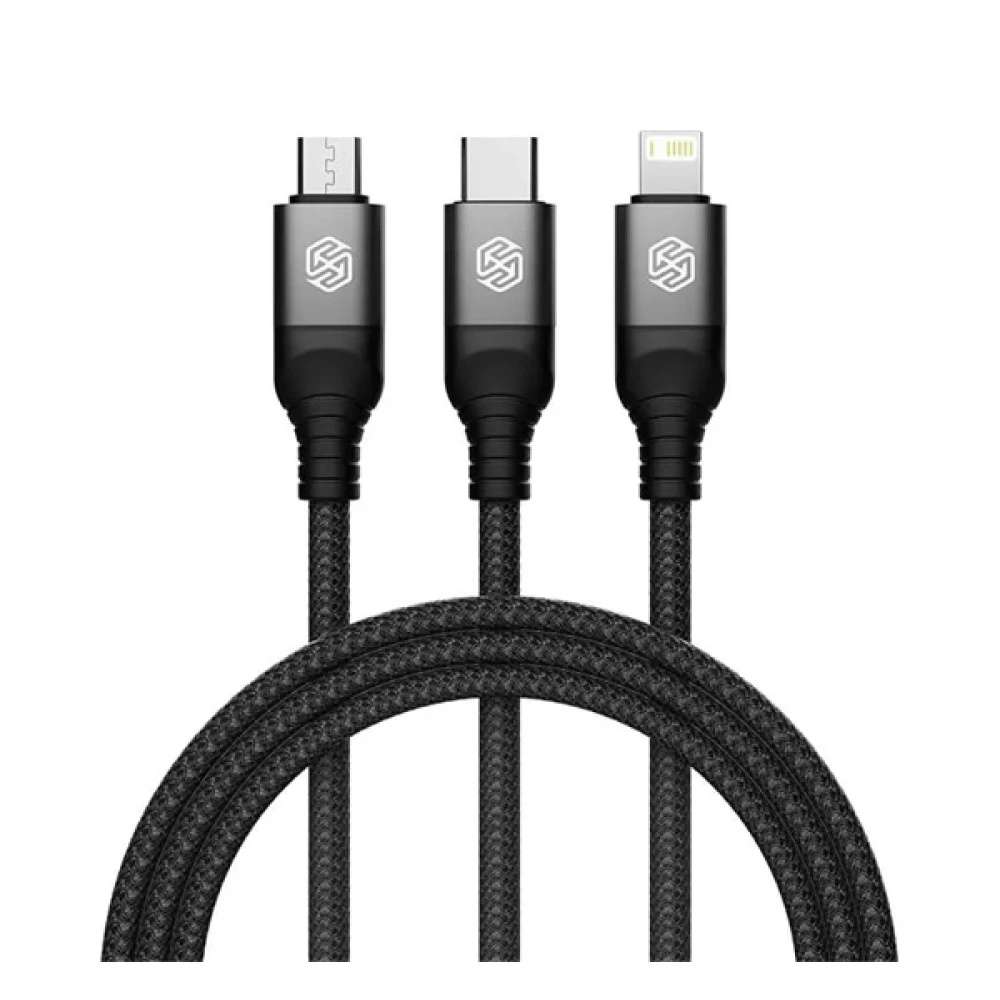 NILLKIN SWIFT PRO adatkábel 3in1 USB - Type-C/lightning/microUSB cipőfűző FEKETE