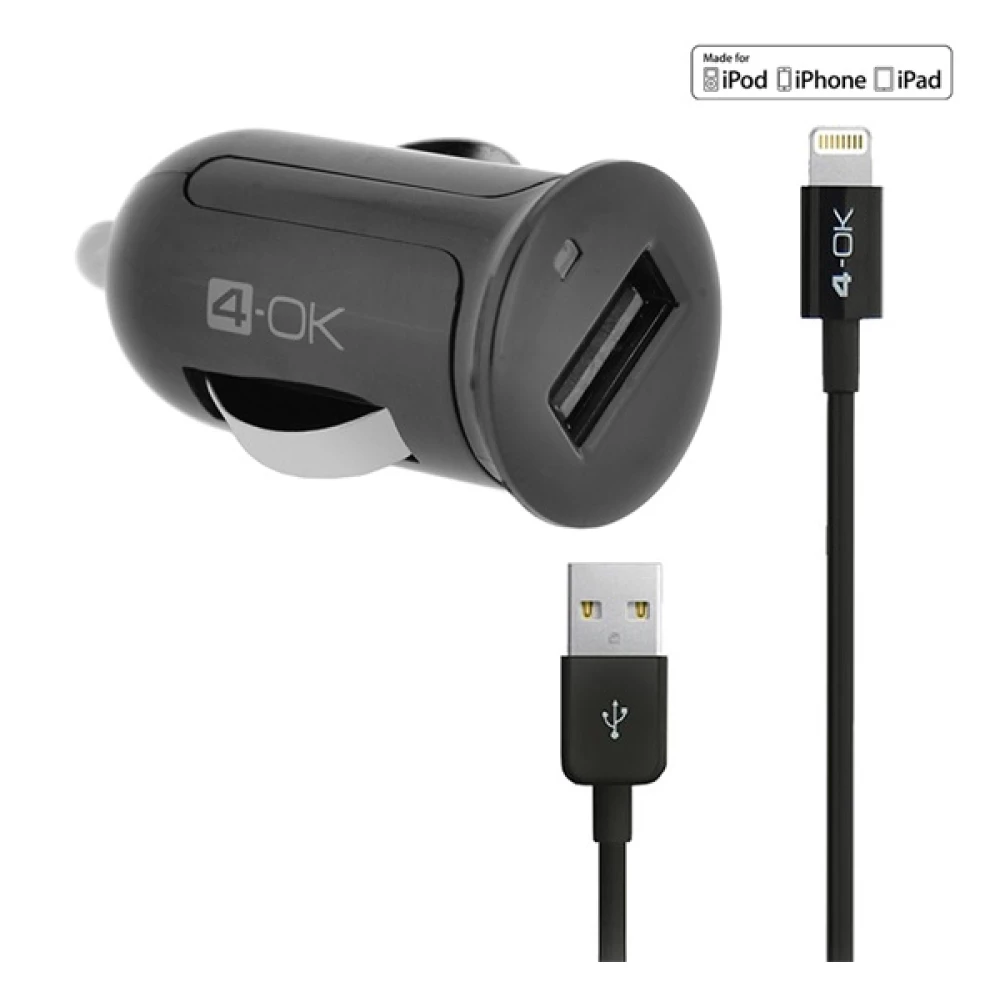 Blautel 4-OK autós töltő USB aljzat 12W + lightning kábel