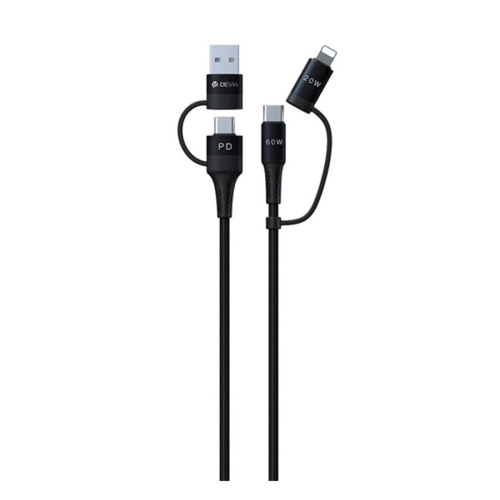 DEVIA EXTREME adatkábel 4in1 Type-C/USB - lightning/Type-C cipőfűző FEKETE
