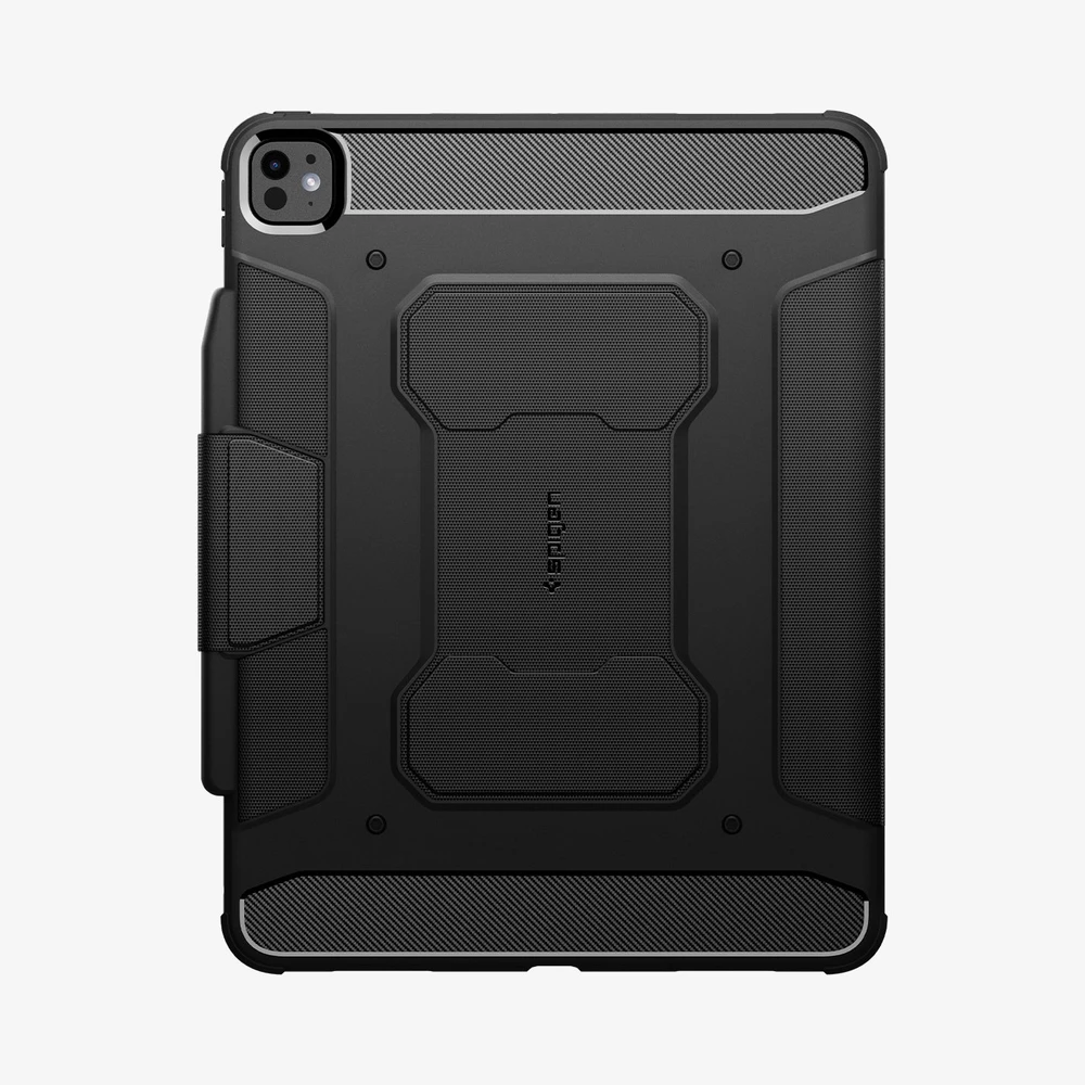 SPIGEN RUGGED ARMOR PRO Apple iPad Pro 13 (2024/2025) case standing (aktív FLIP. ütésállóság. TRIFOLD. desktop tartó. pencil tartó) FEKETE