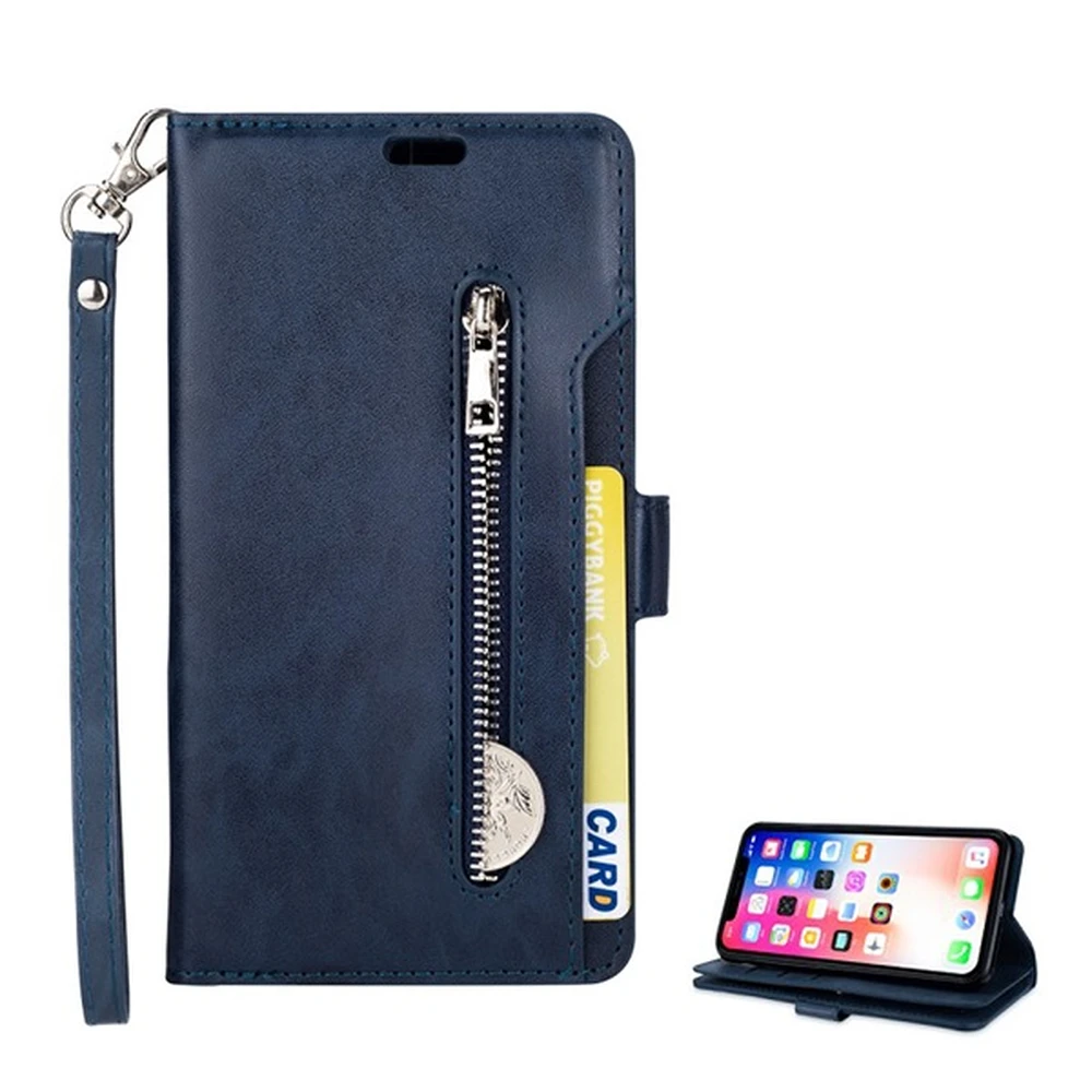 GIGAPACK iphone xs max 6.5 case standing Skin effect flip Strap dark blue