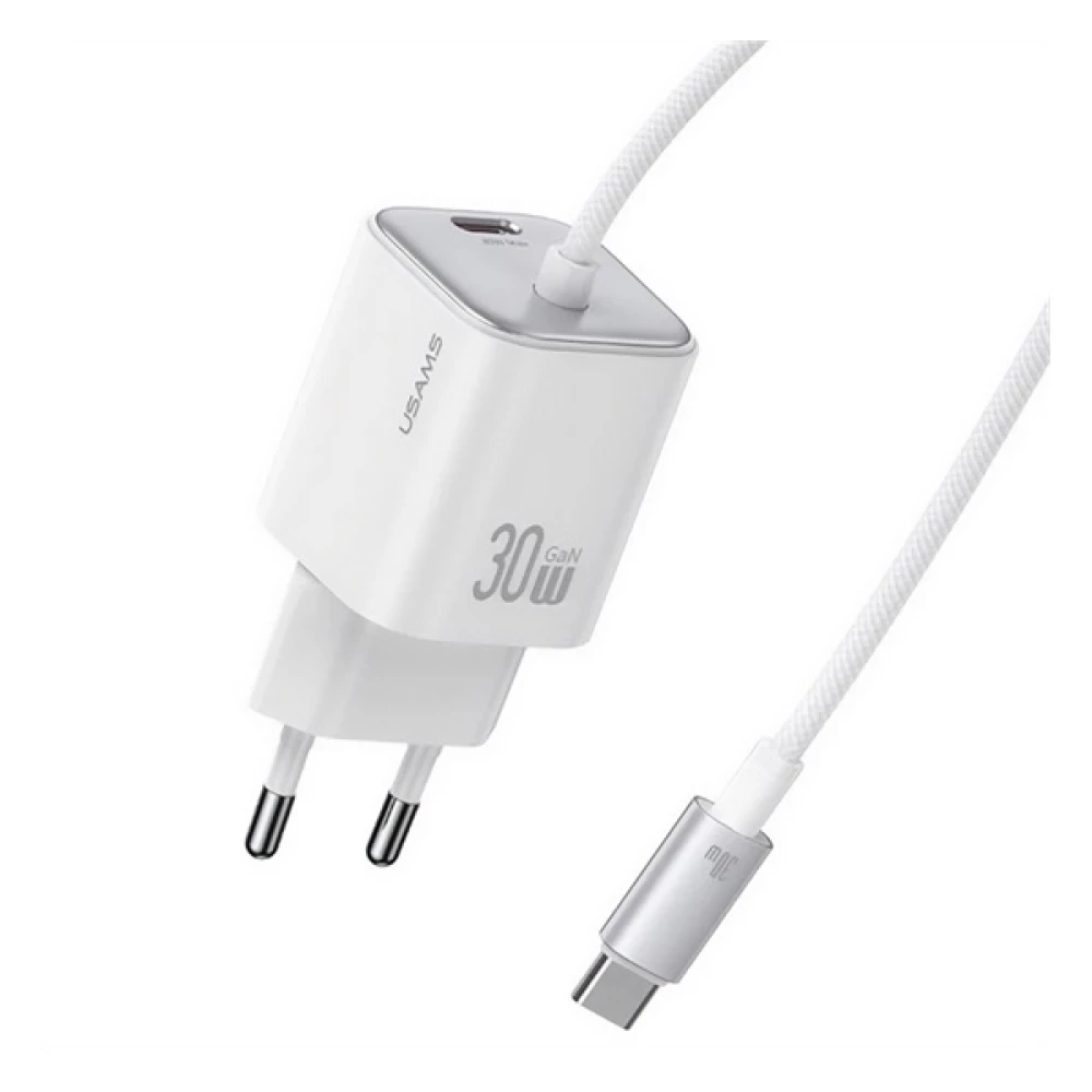 USAMS JC MINI network charger Type-C outlet 30W GaN + fix Type-C cable white