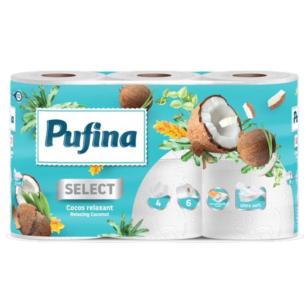 PUFINA Relaxing Coconut Toalettpapír 4 rétegű kókusz illattal 6db