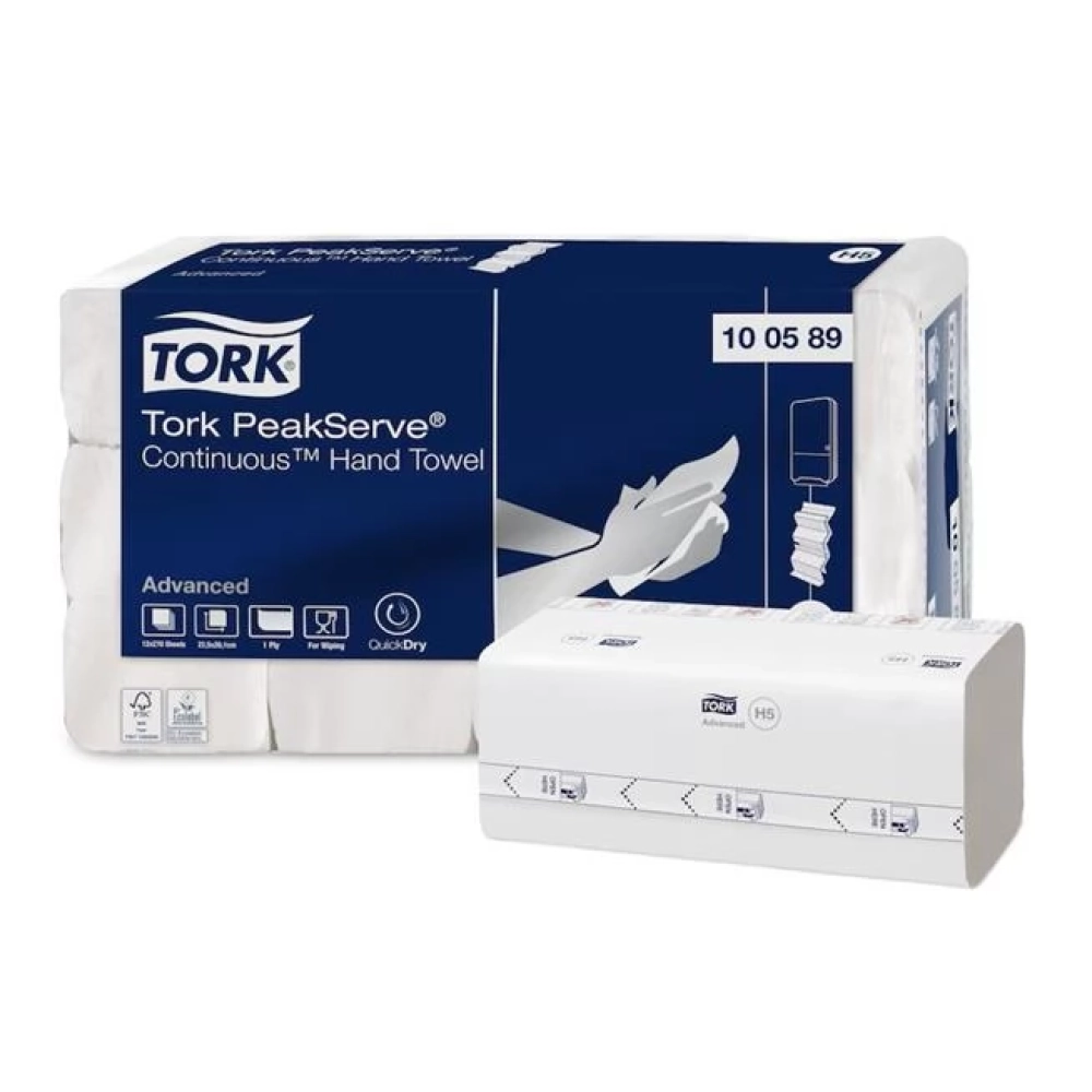 TORK PeakServe Kéztörlő hajtogatott H5 rendszer 1 rétegű Advanced fehér-szürke nyomat