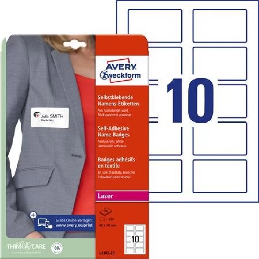 AVERY L4785-20 Etikett removable rounded sarkú 80x50 mm textilhez 200 pcs