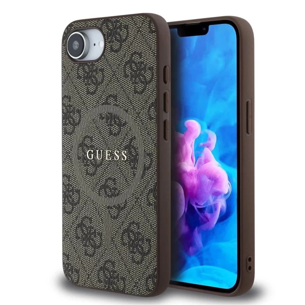 GUESS PU Koža 4G Colored Ring MagSafe case iPhone 16e uređaju brown