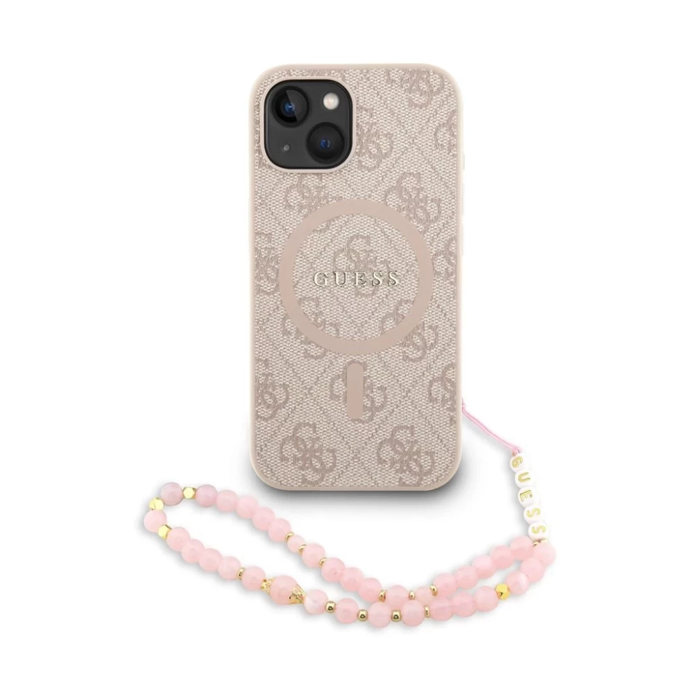 GUESS PU Koža 4G Colored Ring Strap MagSafe case iPhone 14 uređaju roze