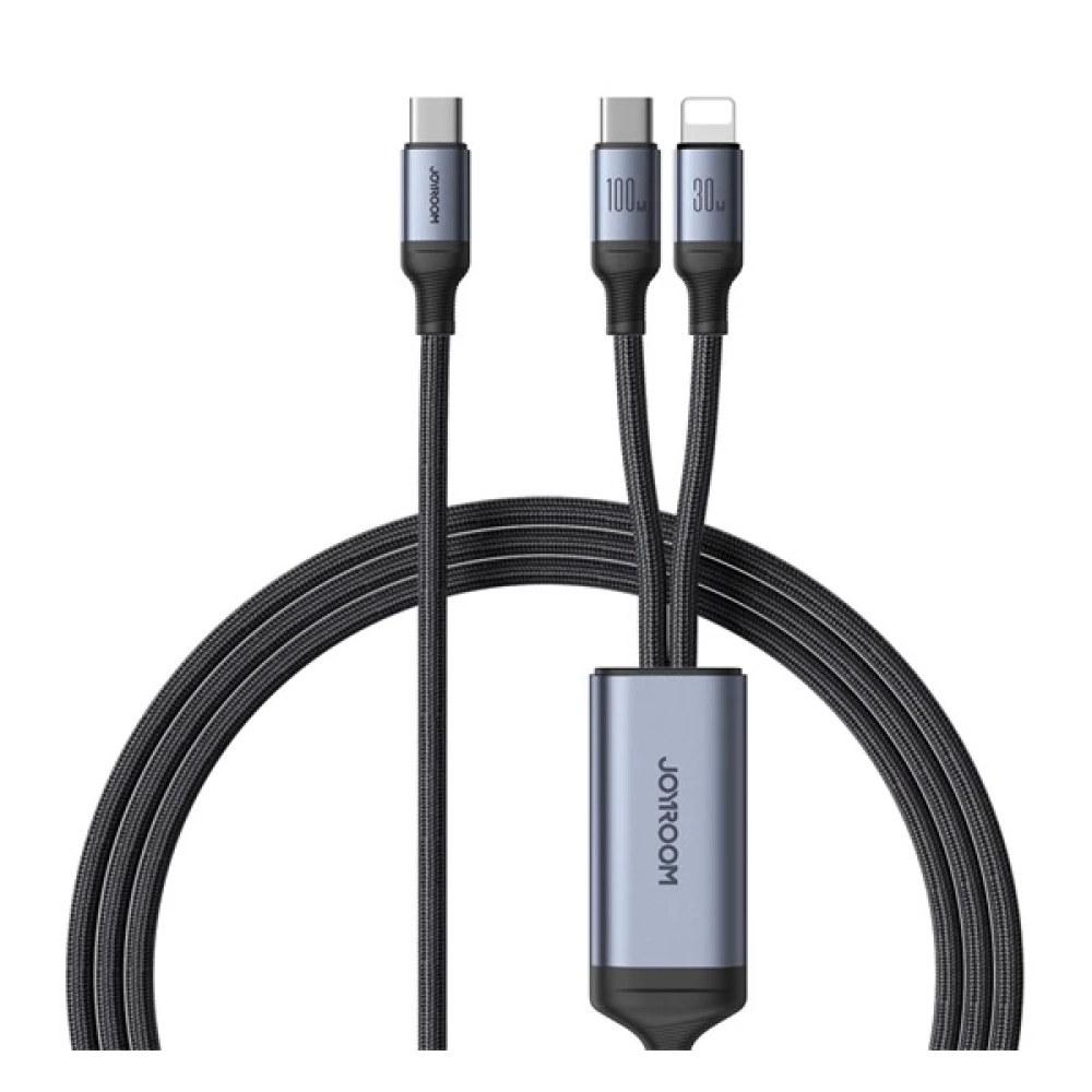 JOYROOM adatkábel 2in1 Type-C - Type-C/lightning cipőfűző FEKETE