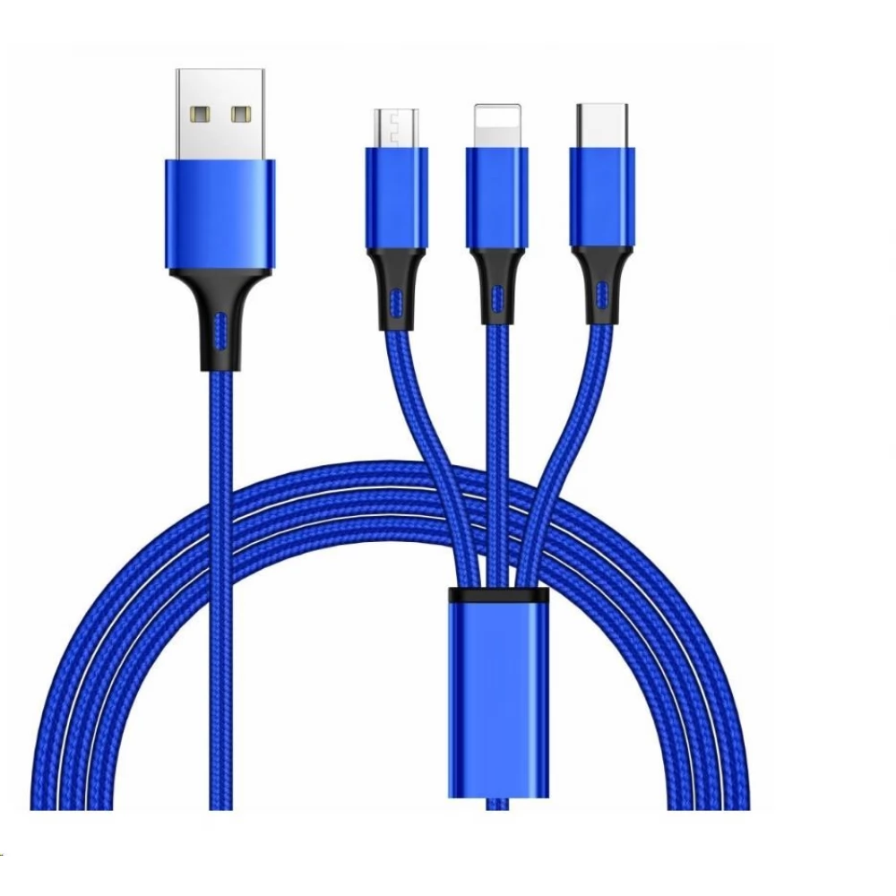 PREMIUMCORD USB Lightning + Micro USB + USB Type C Converter Blue 1.2m ku31pow01