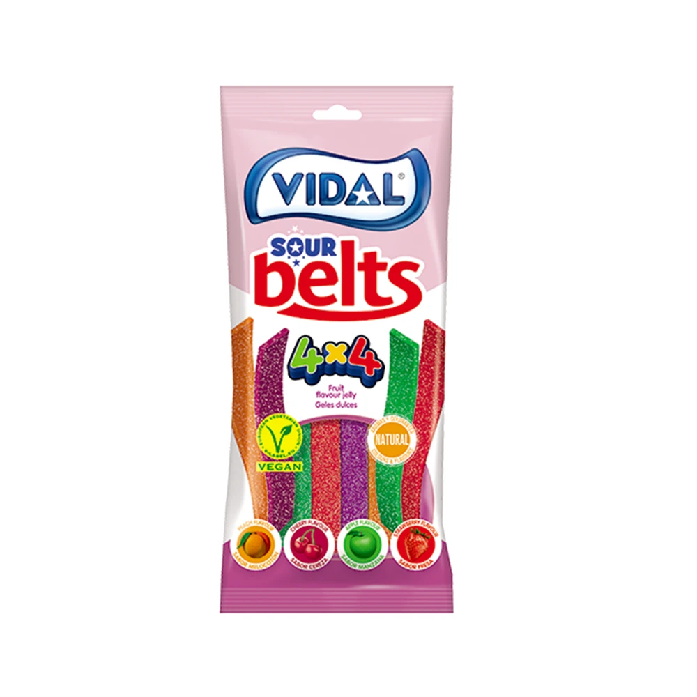 VIDAL Gumicukor sour belts 4 íz x 4 szín 90g
